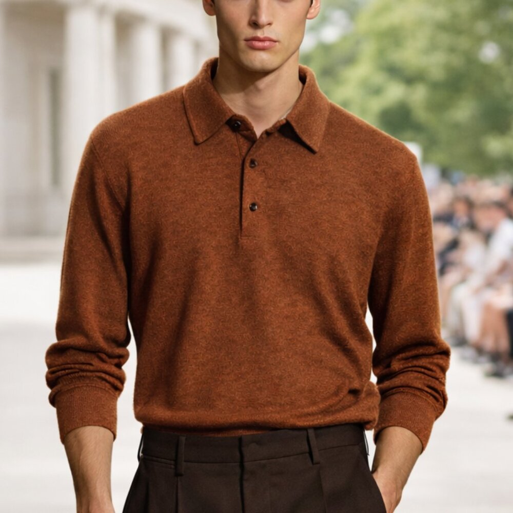 Ermenegildo Zegna Vintage Sweater Large Polo Collar Long Sleeve 100% Wool Large